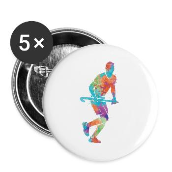 Hockeyspieler Feldhockey Herren Hockey Jungen - Buttons groß 56 mm (5er Pack) - Weiß - Vorne