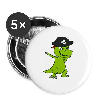 Pirat Dino Dinosaurier Piraten - Buttons groß 56 mm (5er Pack) - Weiß - Vorne