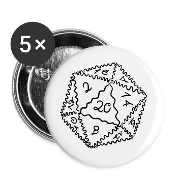D20 Würfel - Buttons groß 56 mm (5er Pack) - Weiß - Vorne