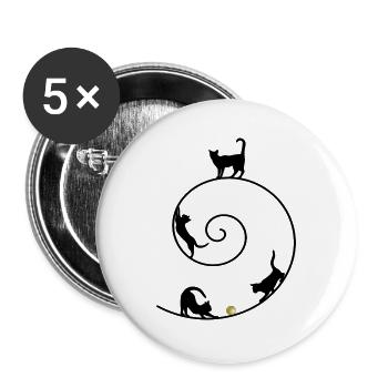 Katze Katzen Kater Kitten Cat - Buttons groß 56 mm (5er Pack) - Weiß - Vorne