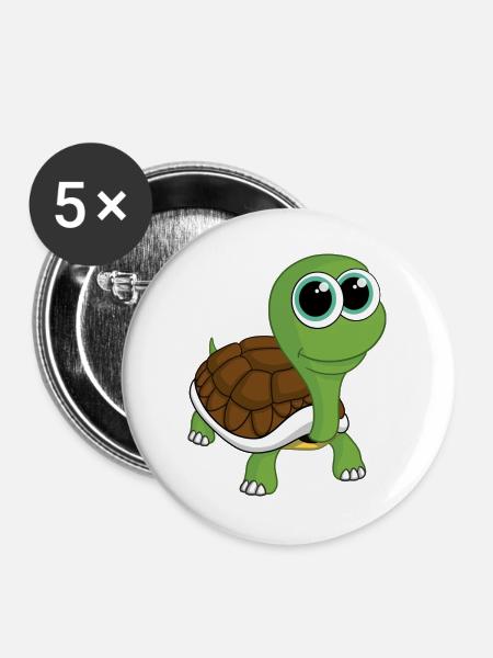 Comic Schildkröte - Buttons groß 56 mm (5er Pack) - Weiß