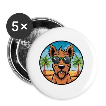 Irish Terrier Hunderasse Cartoon Sonnenbrille Strand - Buttons groß 56 mm (5er Pack) - Weiß - Vorne