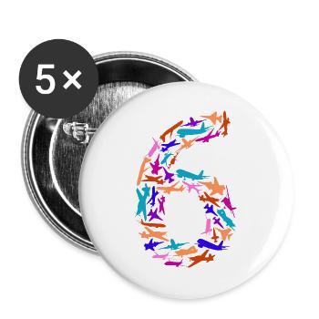 Geburtstag Junge 6 Jahre Flugzeug Flugzeuge - Buttons groß 56 mm (5er Pack) - Weiß - Vorne