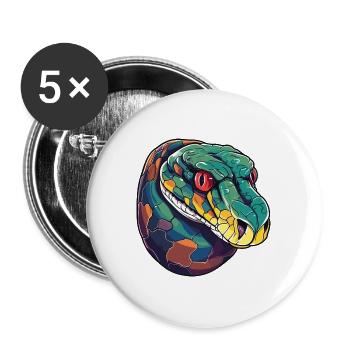 Anakonda Buntes Aquarell Cartoon Kawaii Tier - Buttons groß 56 mm (5er Pack) - Weiß - Vorne