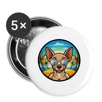 Mexikanische haarlose Hunderasse Cartoon Sonnenbrille Strand - Buttons groß 56 mm (5er Pack) - Weiß - Vorne