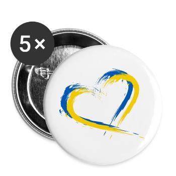 Herz Bürste Flagge der Ukraine Design Farbe Fahne - Buttons groß 56 mm (5er Pack) - Weiß - Vorne