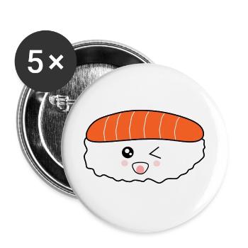 Kawaii Essen, Japan Küche, japanischer Fisch - Buttons groß 56 mm (5er Pack) - Weiß - Vorne