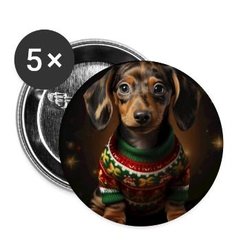 Weihnachtsdackel im Strickpullover - Buttons groß 56 mm (5er Pack) - Weiß - Vorne