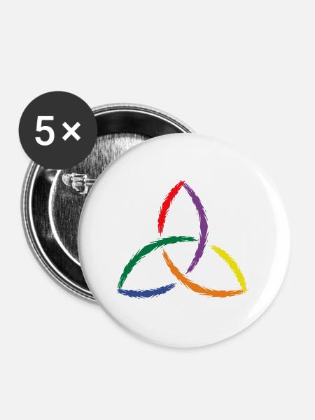 Keltisches Symbol Triquetra Regenbogen - Buttons groß 56 mm (5er Pack) - Weiß