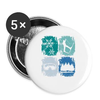 Skifahrer Skifahren Wintersport - Buttons groß 56 mm (5er Pack) - Weiß - Vorne