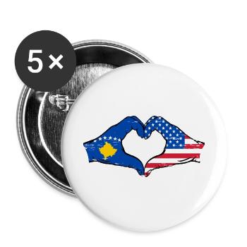 Kosovo USA Flagge Hände Herzform used - Buttons groß 56 mm (5er Pack) - Weiß - Vorne