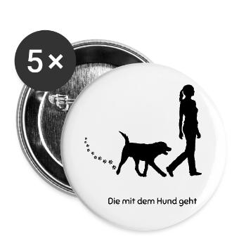 Who walks with the dog - Buttons large 2.2''/56 mm (5-pack) - white - Front