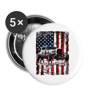 Hot Rod Flagge Americana - Buttons groß 56 mm (5er Pack) - Weiß - Vorne