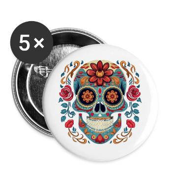 Calavera Sugar Skull - Buttons groß 56 mm (5er Pack) - Weiß - Vorne