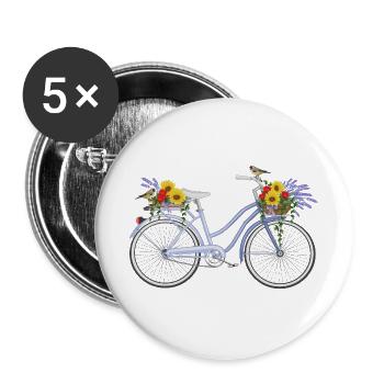 Fahrrad mit Lavendel - Buttons groß 56 mm (5er Pack) - Weiß - Vorne