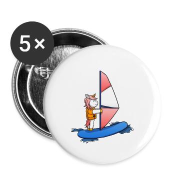 Windsurfen Einhorn Windsurf Windsurfer - Buttons groß 56 mm (5er Pack) - Weiß - Vorne