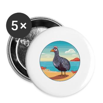 Perlhuhn Aquarell Karikatur Kawaii Clipart Haustier - Buttons groß 56 mm (5er Pack) - Weiß - Vorne