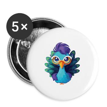 Niedlicher Pfau mit Brille Cartoon Kawaii - Buttons groß 56 mm (5er Pack) - Weiß - Vorne