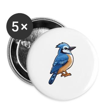 Blauer Eichelhäher Karikatur Kawaii Aquarellillustration - Buttons groß 56 mm (5er Pack) - Weiß - Vorne