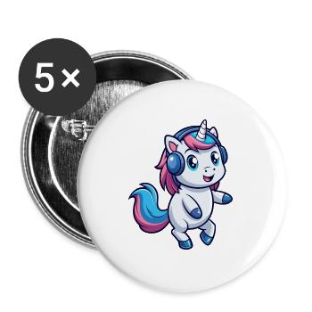 Licorne Funny Cartoon Character Casque Musique - Lot de 5 grands badges (56 mm) - blanc - Devant