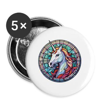 Einhorn bunte Aquarell Tier Illustration - Buttons groß 56 mm (5er Pack) - Weiß - Vorne