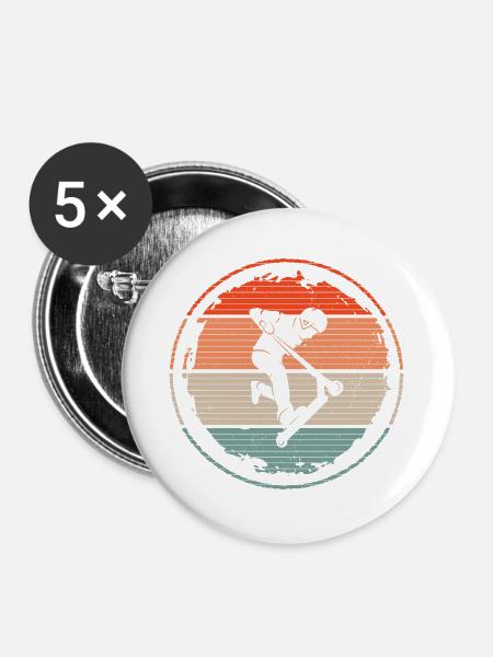 Tretroller Tricks Retro Jungen Stunt Scooter - Buttons groß 56 mm (5er Pack) - Weiß