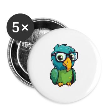 Papagei mit Brille Cartoon Kawaii Illustration - Buttons groß 56 mm (5er Pack) - Weiß - Vorne