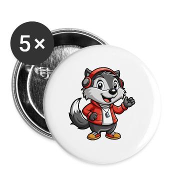 Dachs Lustige Zeichentrickfigur Kopfhörer Musik - Buttons groß 56 mm (5er Pack) - Weiß - Vorne
