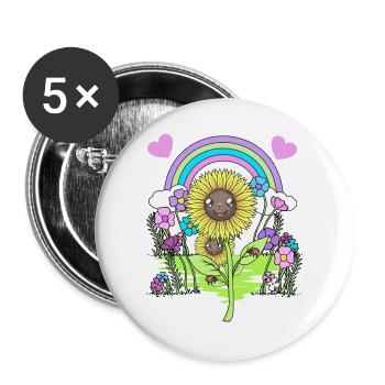 Sonnenblume Sonnenblumen Blume Blumen - Buttons groß 56 mm (5er Pack) - Weiß - Vorne
