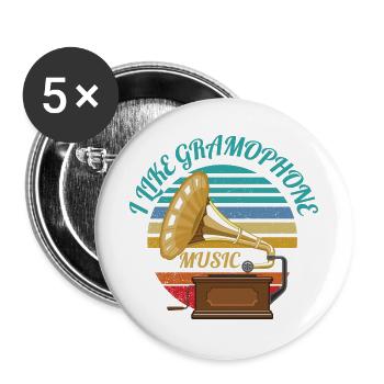 ICH MAG GRAMMOPHONMUSIK - Buttons groß 56 mm (5er Pack) - Weiß - Vorne