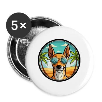 Podenco Ibizenco Hunderasse Cartoon Sonnenbrille Strand - Buttons groß 56 mm (5er Pack) - Weiß - Vorne