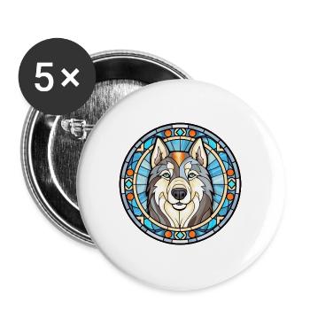 Alaska Malamute Hunderasse Buntglas Bunt - Buttons groß 56 mm (5er Pack) - Weiß - Vorne