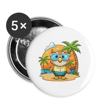 Owl Funny Cartoon Summer Beach Sunglasses - Buttons large 2.2''/56 mm (5-pack) - white - Front