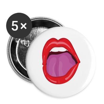 Roter Mund weit offen - Pop Art Lippen - Buttons groß 56 mm (5er Pack) - Weiß - Vorne