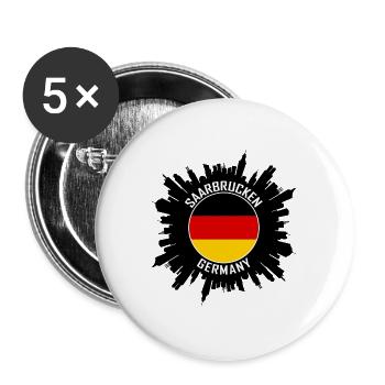 Saarbrücken Skyline Deutschland Flagge Reise-Souvenir - Buttons groß 56 mm (5er Pack) - Weiß - Vorne