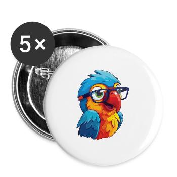 Papagei mit Brille Cartoon Kawaii Illustration - Buttons groß 56 mm (5er Pack) - Weiß - Vorne
