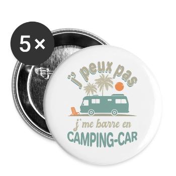 Camping-Car Je Me Barre Humour Voyage Liberté - Lot de 5 grands badges (56 mm) - blanc - Devant
