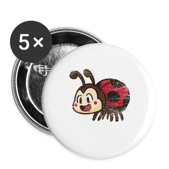 Funkelnder Marienkäfer Glücksbringer - Buttons groß 56 mm (5er Pack) - Weiß - Vorne