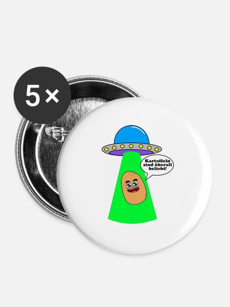 Ufo entführt Kartoffel - Buttons groß 56 mm (5er Pack) - Weiß