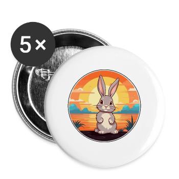 Hase, lustige Cartoon-Kawaii-Strand-Illustration - Buttons groß 56 mm (5er Pack) - Weiß - Vorne