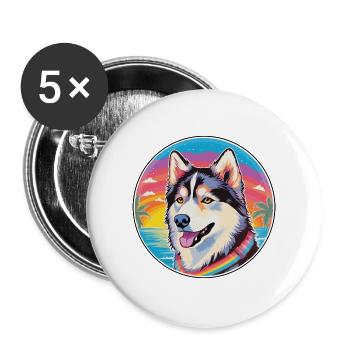 Seppala Sibirischer Schlittenhund Hunderasse Buntes Cartoo - Buttons groß 56 mm (5er Pack) - Weiß - Vorne