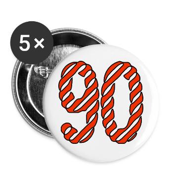 90. 90 JAHRE. 90-JÄHRIGES JUBILÄUM. 90-JÄHRIGES JUBILÄUM. - Buttons groß 56 mm (5er Pack) - Weiß - Vorne