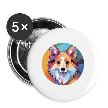 Isländischer Schäferhund Hunderasse buntes Aquarell - Buttons groß 56 mm (5er Pack) - Weiß - Vorne