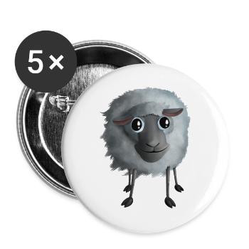 Lächelndes Schaf - Flauschige Illustration - Buttons groß 56 mm (5er Pack) - Weiß - Vorne