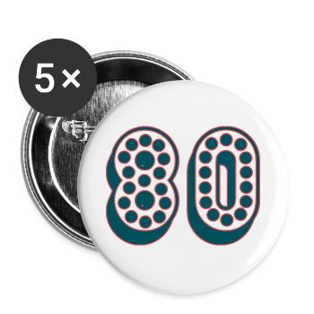 80. 80 JAHRE. 80-JÄHRIGES JUBILÄUM. 80. GEBURTSTAG. - Buttons groß 56 mm (5er Pack) - Weiß - Vorne