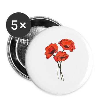 Trio von Mohnblumen - Buttons groß 56 mm (5er Pack) - Weiß - Vorne