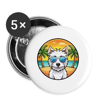 Westie Hunderasse Cartoon Sonnenbrille Strand - Buttons groß 56 mm (5er Pack) - Weiß - Vorne