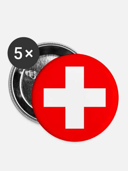 Schweiz - Buttons groß 56 mm (5er Pack) - Weiß