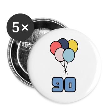 90. 90 JAHRE. 90-JÄHRIGES JUBILÄUM. GEBURTSTAG 90 JAHRE. - Buttons groß 56 mm (5er Pack) - Weiß - Vorne