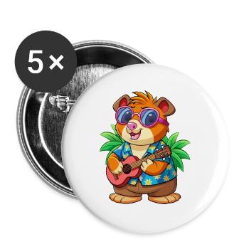 Drôle Cochon D’Inde Lunettes De Soleil De Plage D’été Hawaïen - Lot de 5 grands badges (56 mm) - blanc - Devant